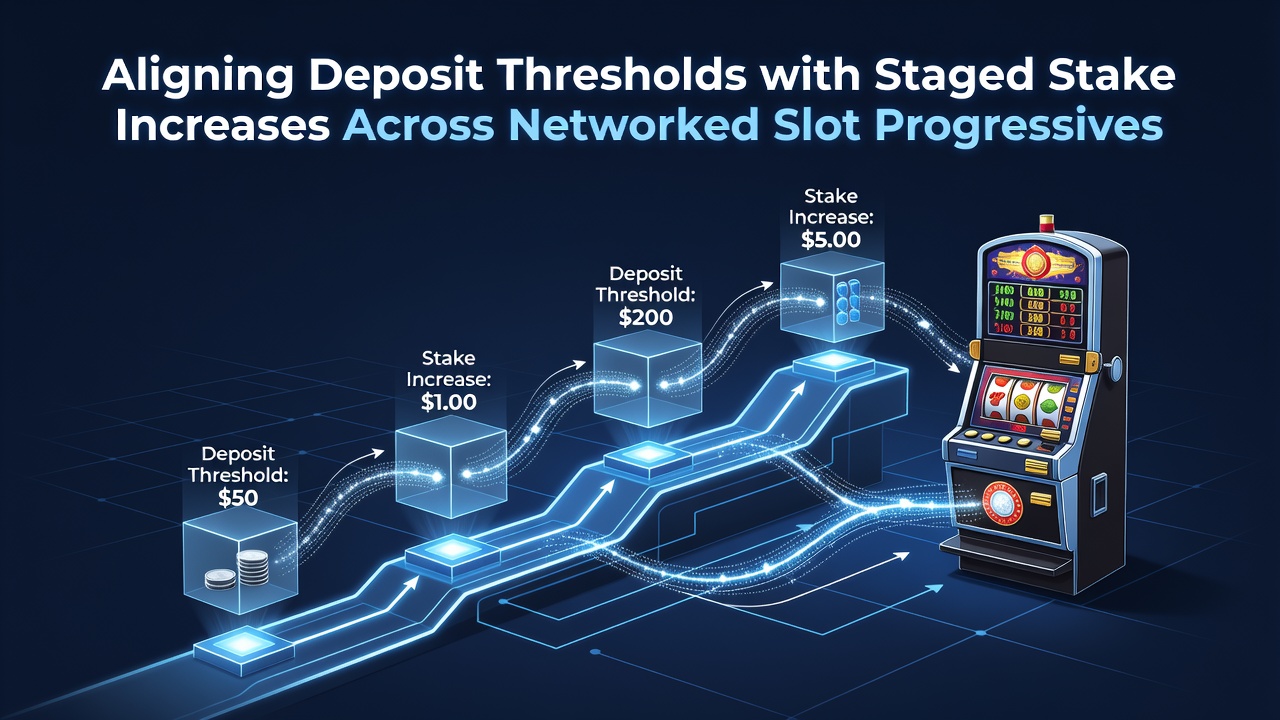 Flowchart illustrating staged stake increases coordinated with deposit levels in progressive slot networks