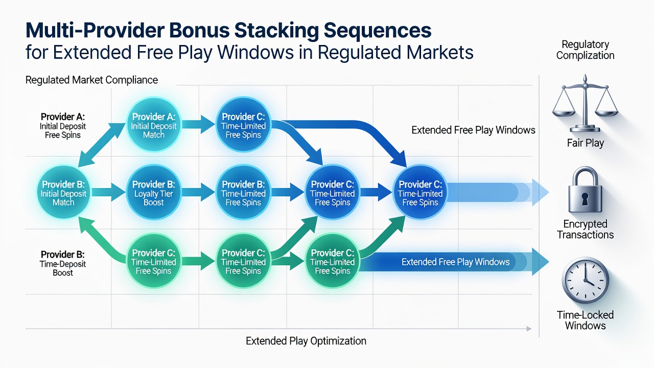 Timeline chart illustrating multi-provider bonus activation windows and rollover tracking in licensed gambling markets