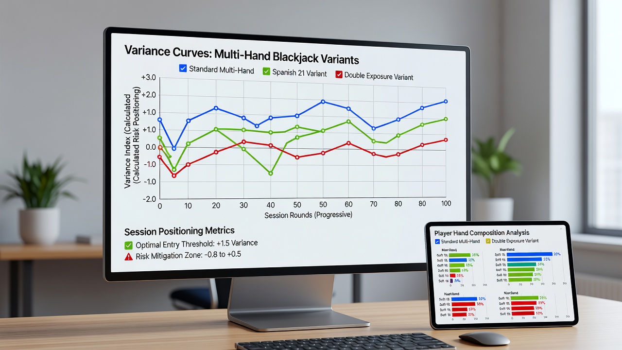 Detailed variance analysis graph for multi-hand blackjack positioning strategies