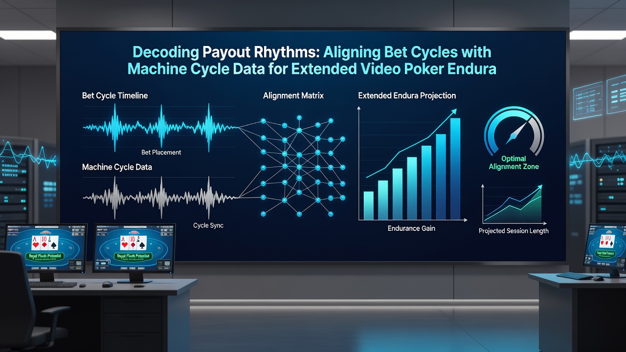 Player reviewing video poker cycle charts and payout frequency graphs on a tablet beside a casino machine