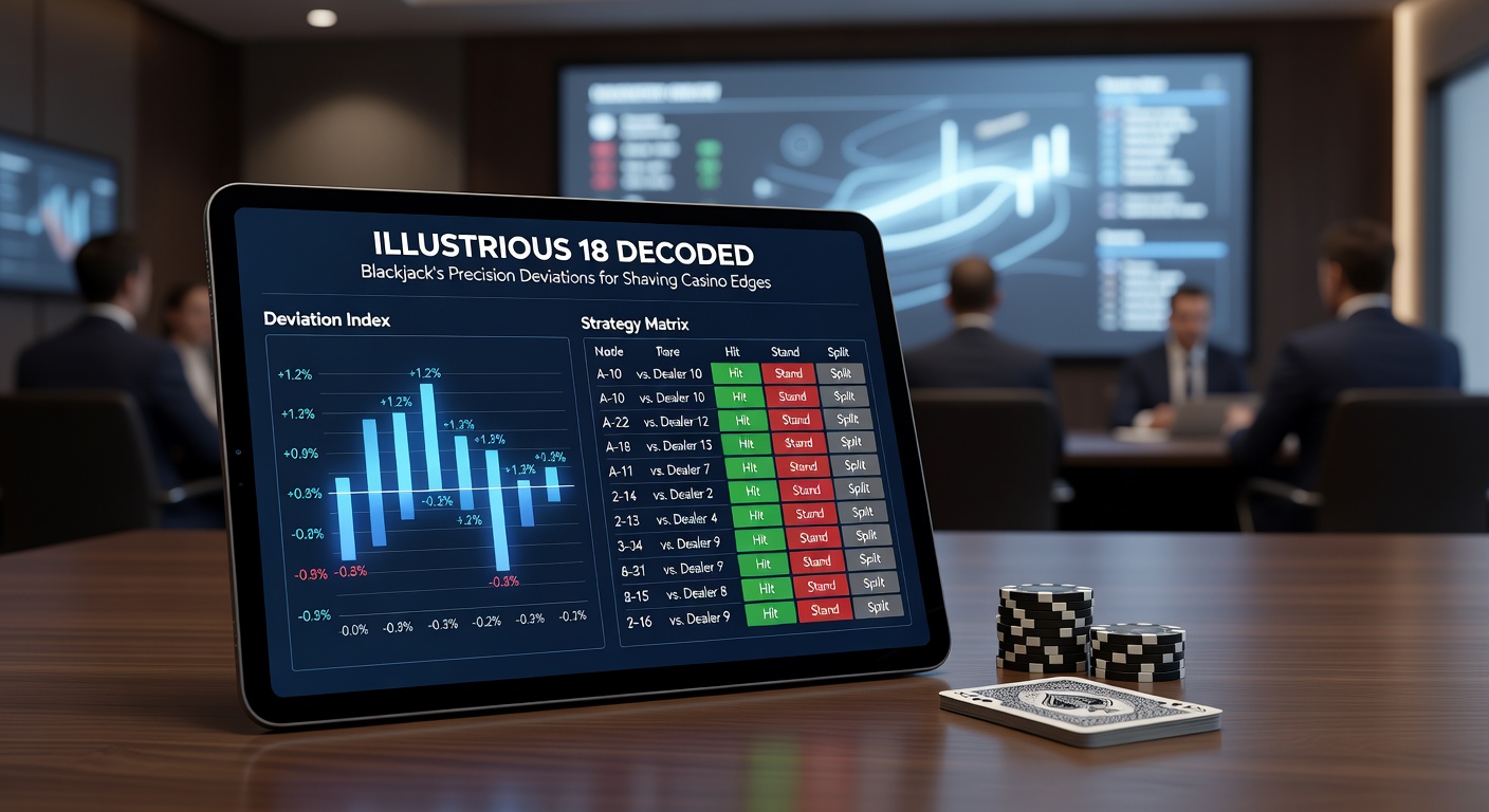 Infographic chart listing the Illustrious 18 deviations with true count thresholds and effect sizes