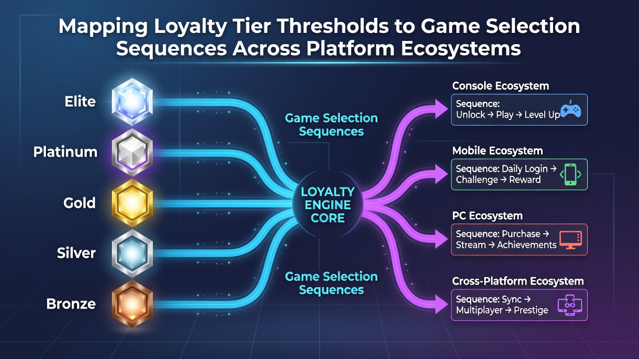 Infographic illustrating game selection sequences linked to loyalty tier advancements in gaming platforms