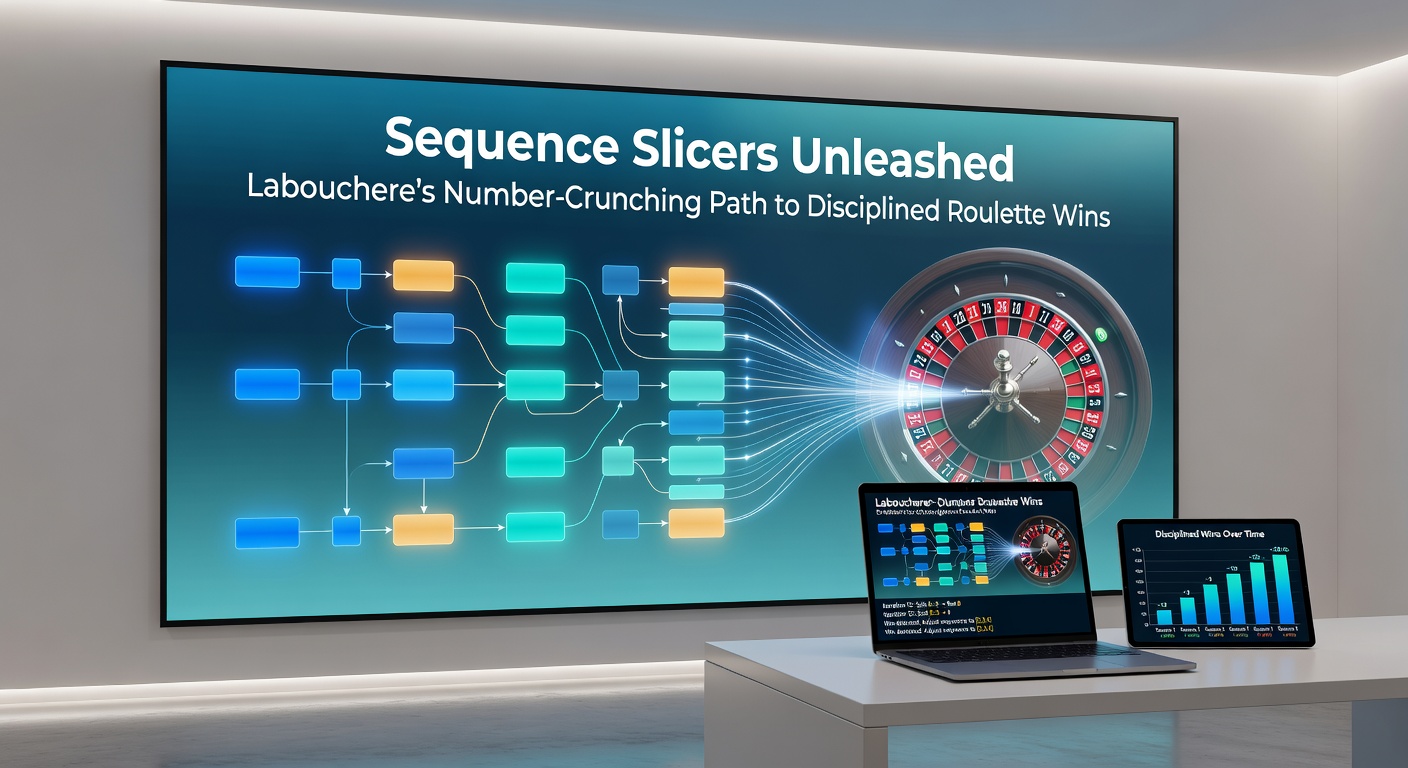 Close-up simulation of Labouchere progression chart tracking bets, wins, losses, and sequence evolution over multiple roulette spins
