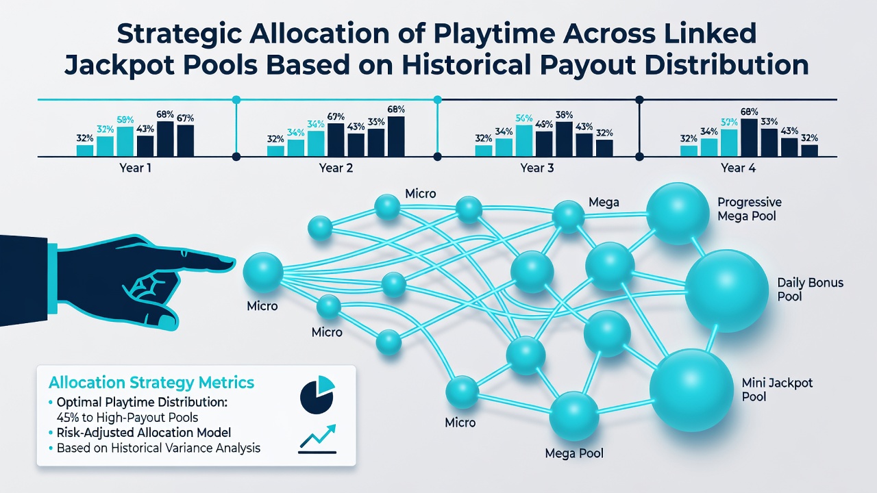 Chart displaying historical jackpot payout timelines across three linked networks with overlaid playtime allocation percentages