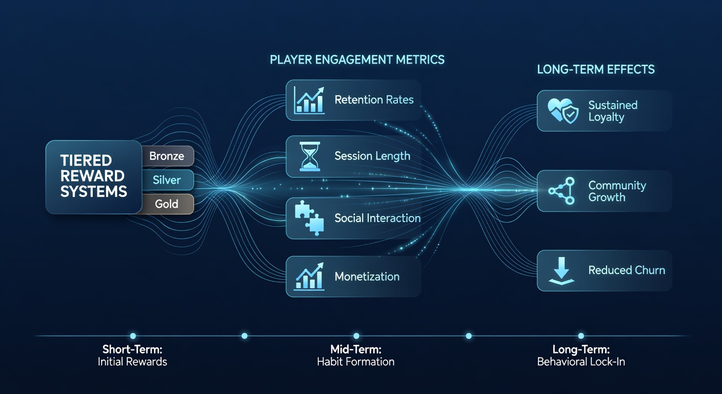 Graph illustrating long-term player engagement metrics influenced by tiered reward progression over multiple months